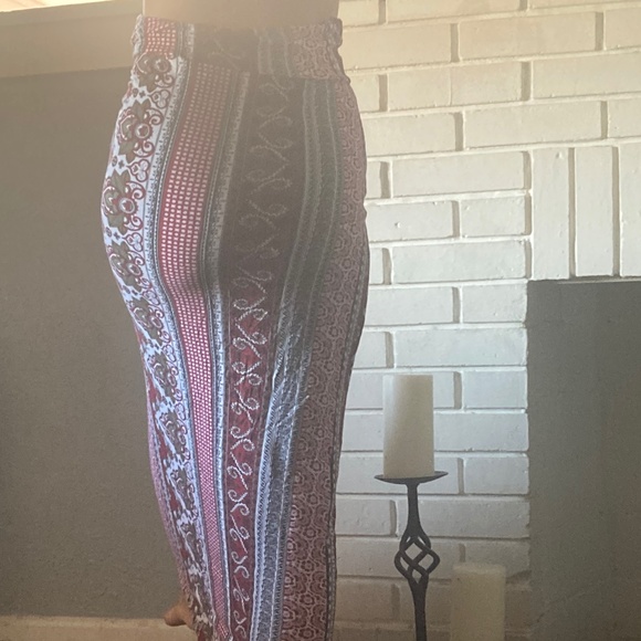 Vintage Boho Paisley Floral Print Maxi Gypsy Skirt S SM Small Red White - Picture 3 of 8